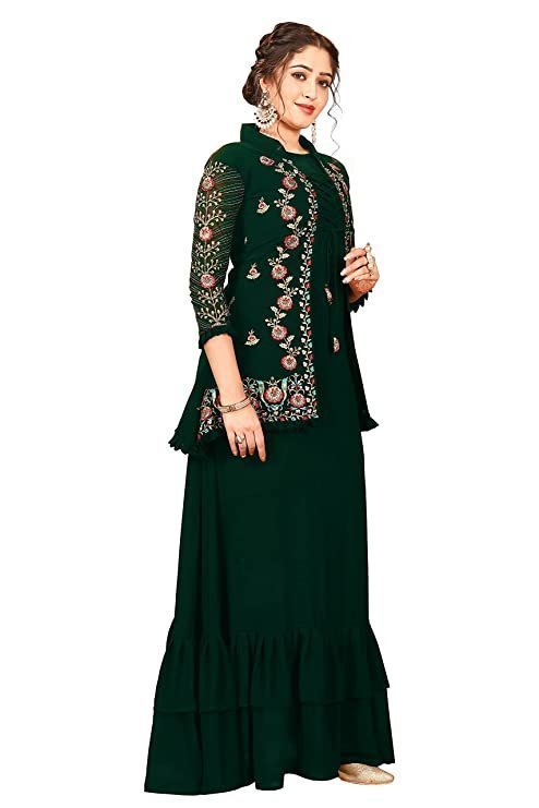 Women's Georgette Semi Stitched Top With Jacket Solid Flared Top Dress Material (Gown)