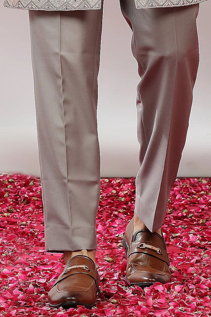Grey & Pink Embroidered Indowestern Set